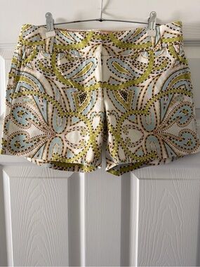 J. Crew Cream Blue & Green Printed City Fit Shorts